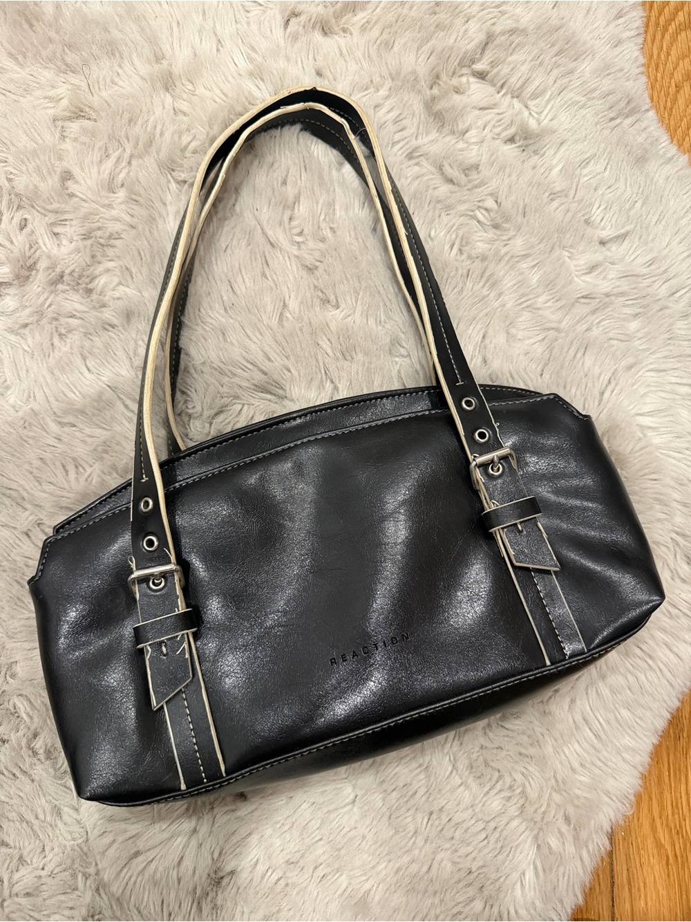 Reaction Kenneth Cole Black Shoulder Bag with Cream Trim